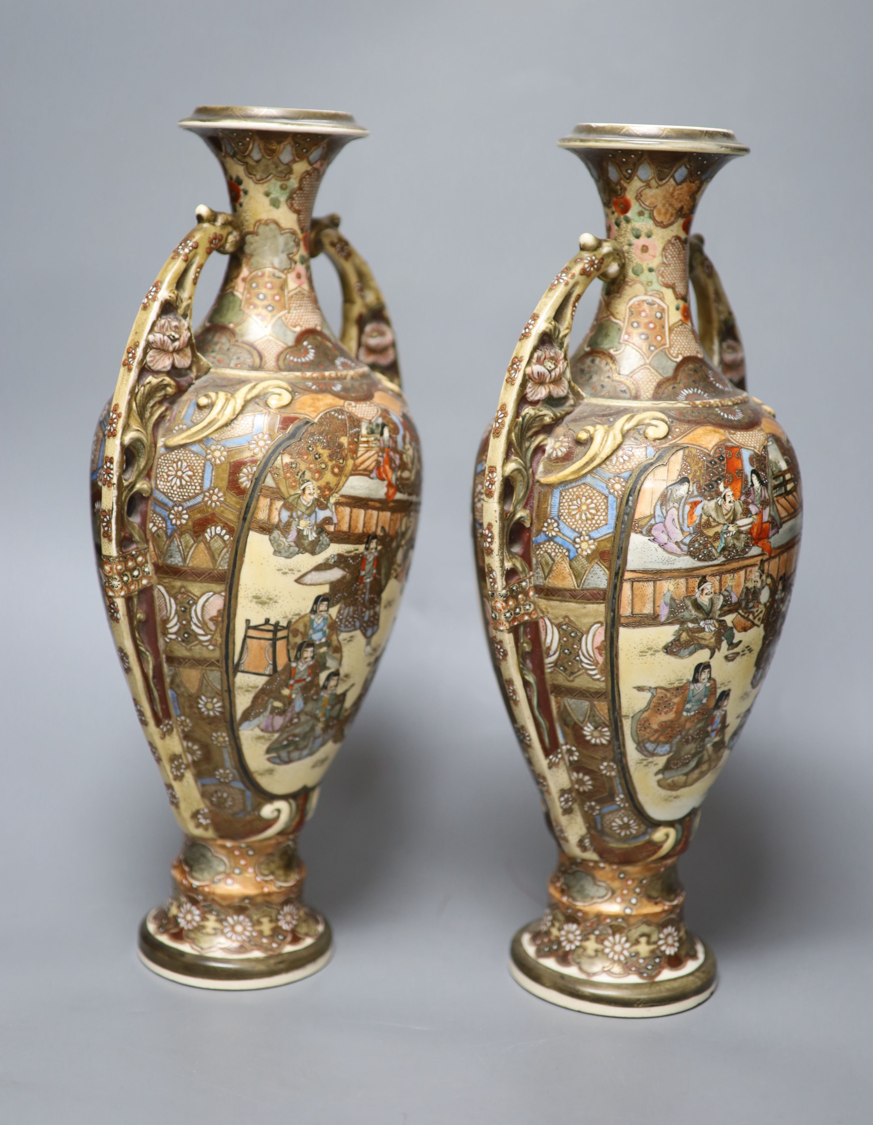 A pair of Japanese Satsuma vases, height 38cm